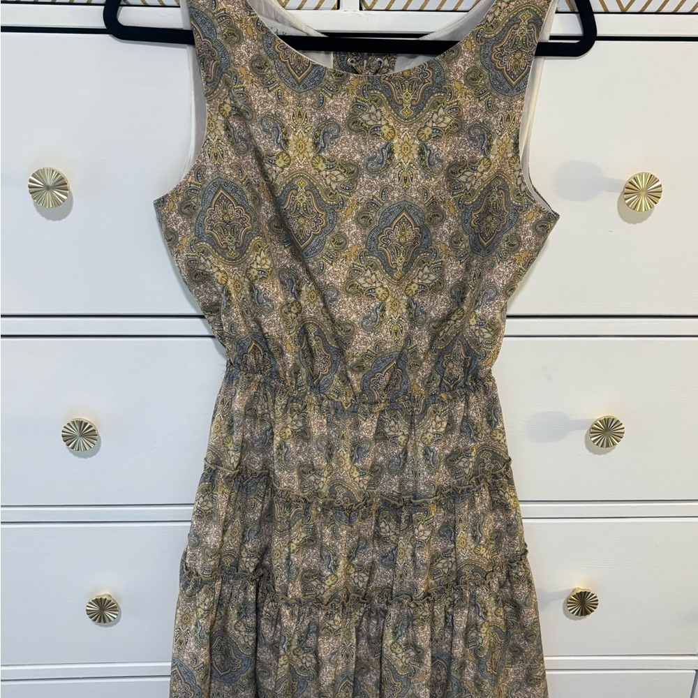 Wayf Gold and Gray Paisley Midi Dress
